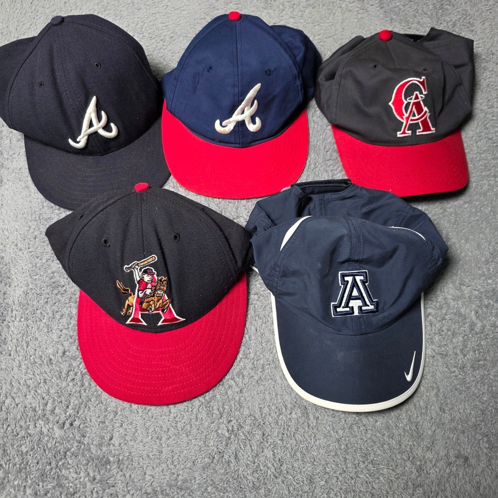 New Era Nike Mixed Lot 5 Baseball Caps Atlanta Braves Angels Richmond Braves VTG